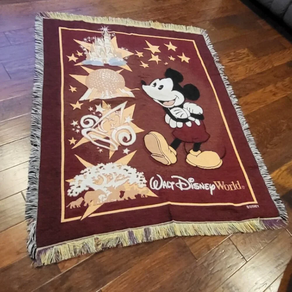 Walt Disney World Mickey Mouse Throw Blanket Tapestry Magic Kingdom Epcot Vtg